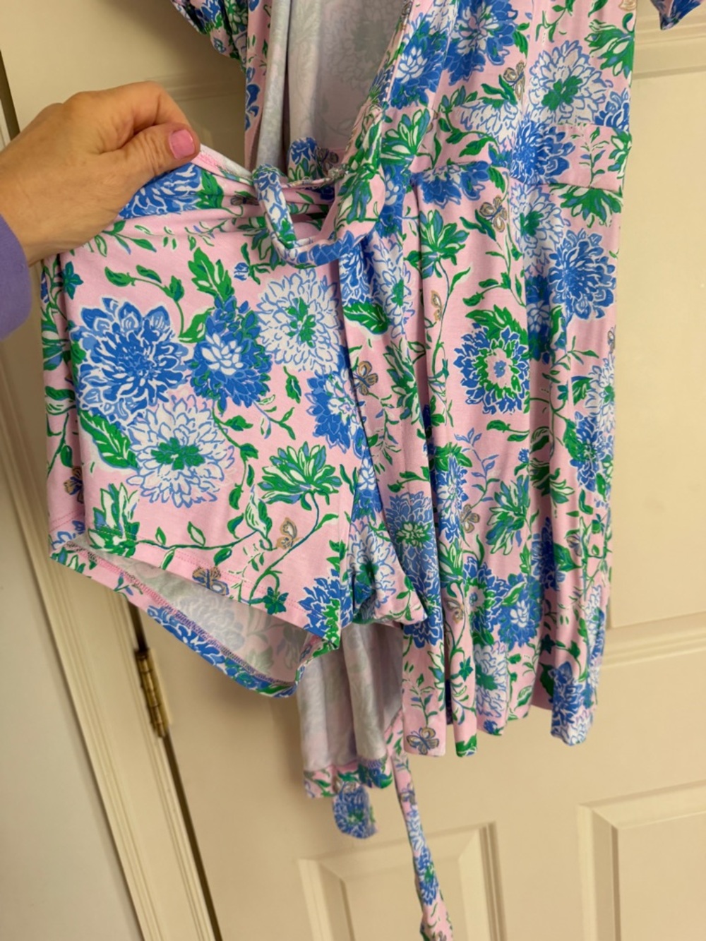 Lilly Pulitzer Pink Floral Wrap Dress with Blue & Green Blossoms - Picture 4 of 6